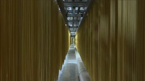 Macarrão na máquina da fábrica